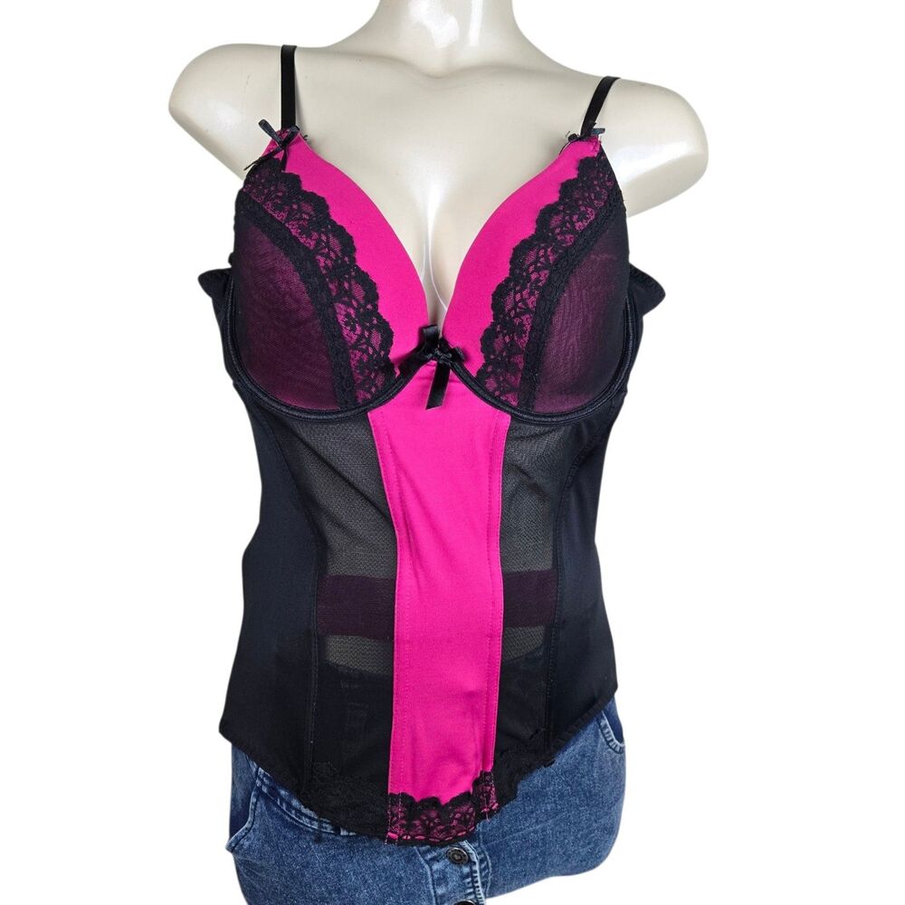 Native Intimates Corset Bustier Top 38C Hot Pink Black Coquette Bimbo Whimsigoth